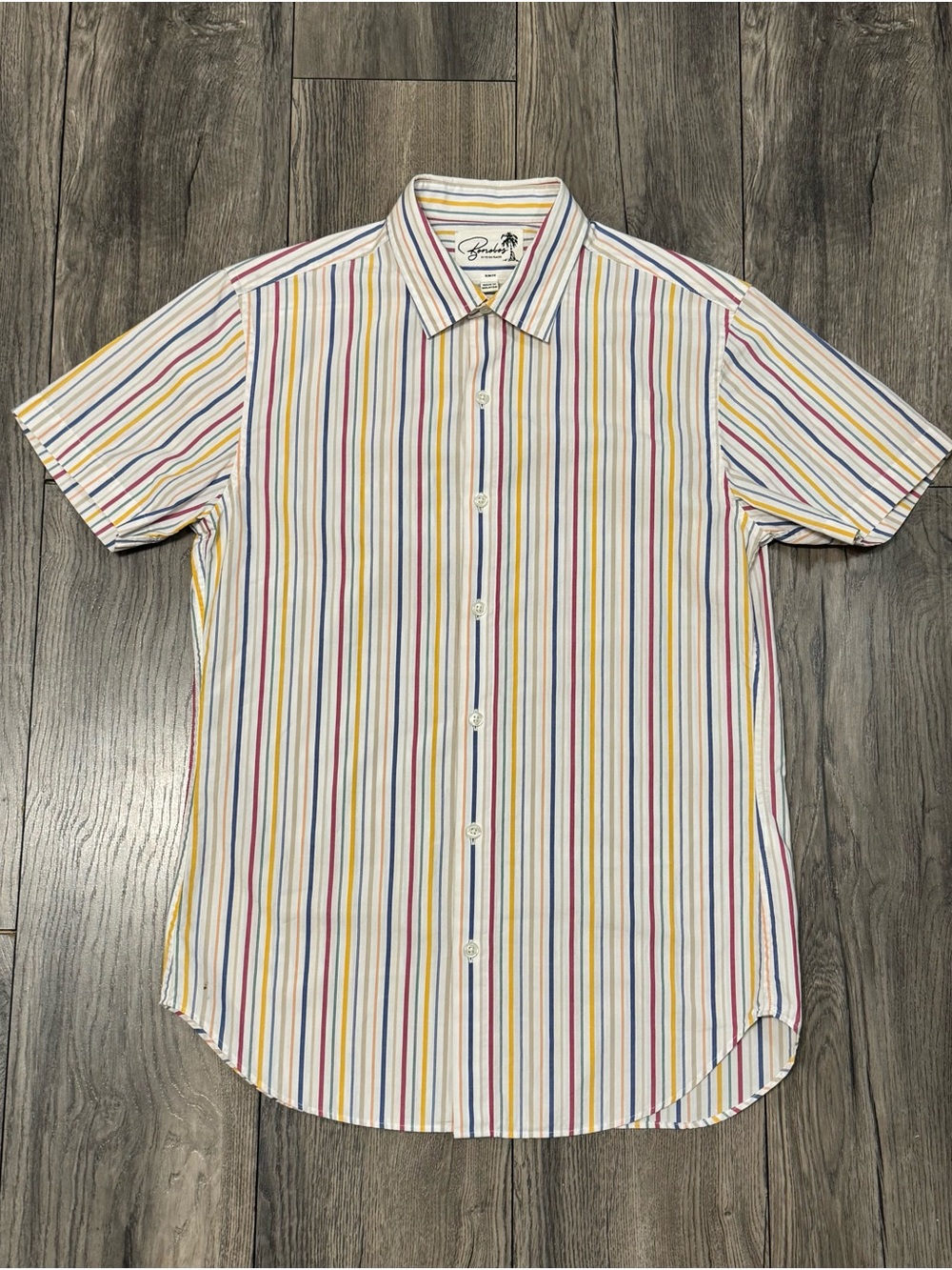 Bonobos Men’s Slim Fit Multicolor Striped Short Sleeve Button Down Shirt Small